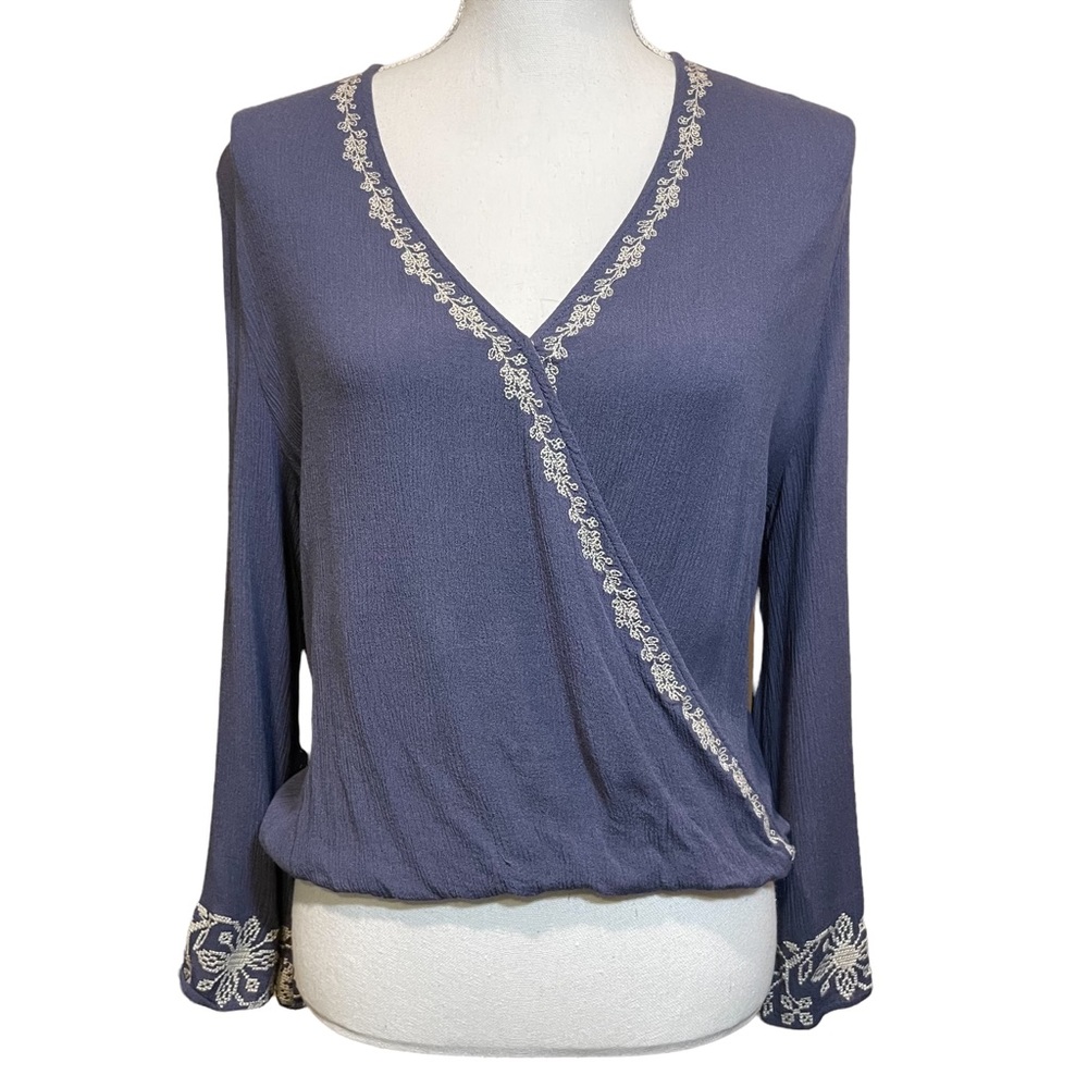 She & Sky Blue Peasant Boho Blouse. Size S